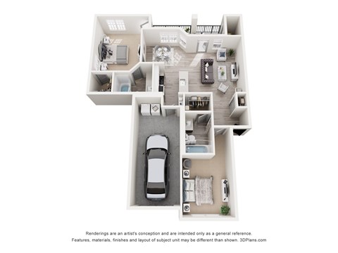 Floor plan for 2 beds, 2 baths, 952 sqft